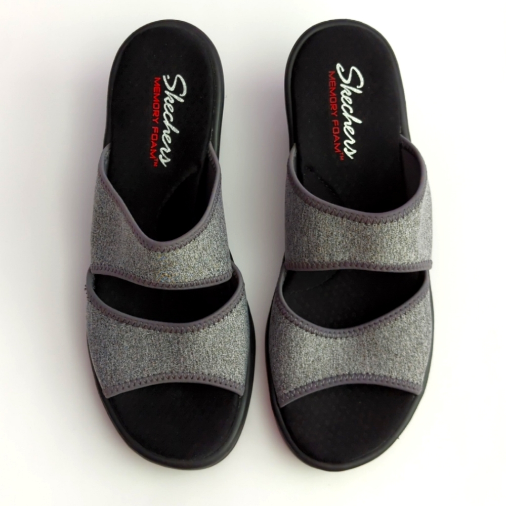 Skechers Women's Memory Foam Clogs Gray/Black Open Toe Size9